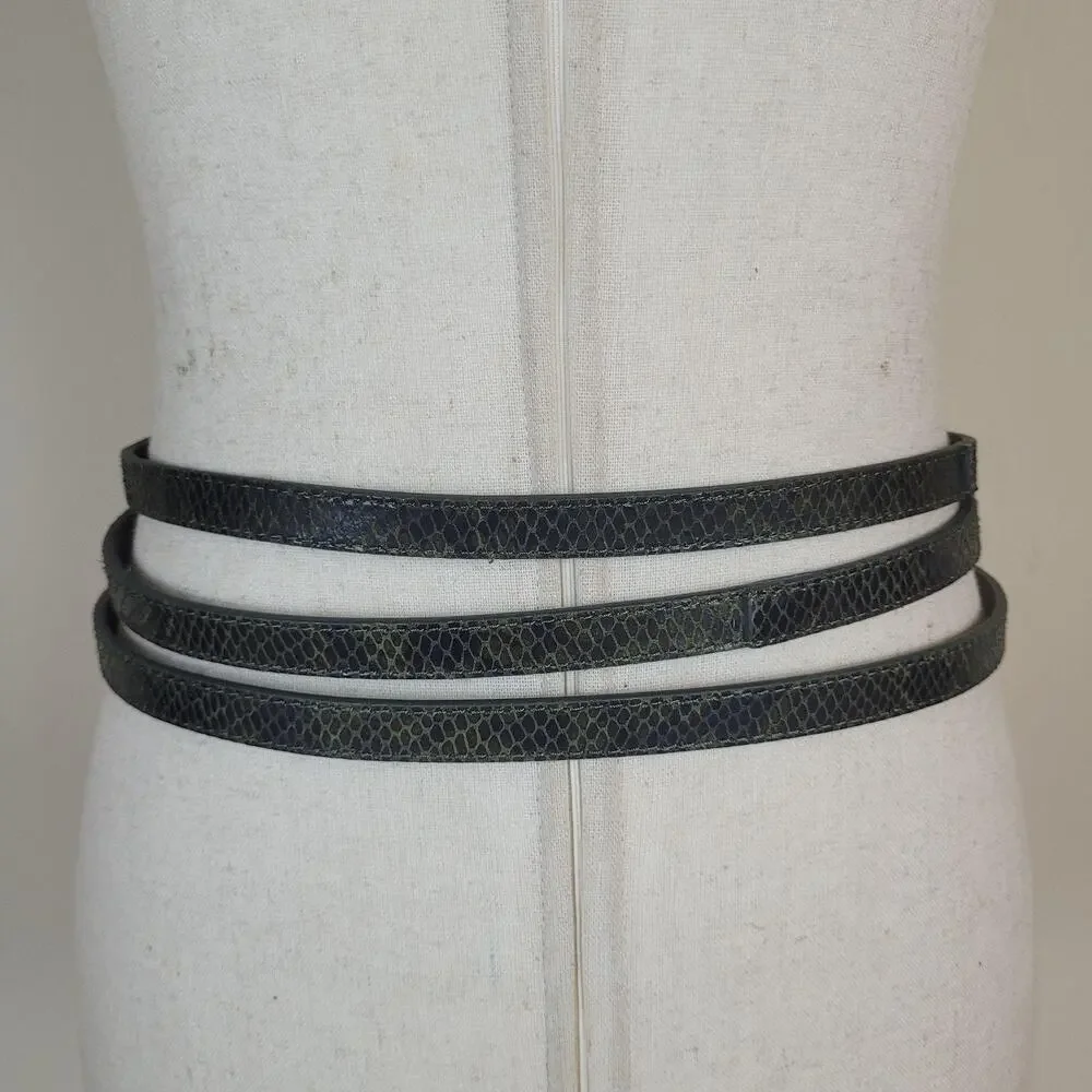 Banana Republic Belt Small Green Leather Snakeski Animal Print Thin Skinny Wrap